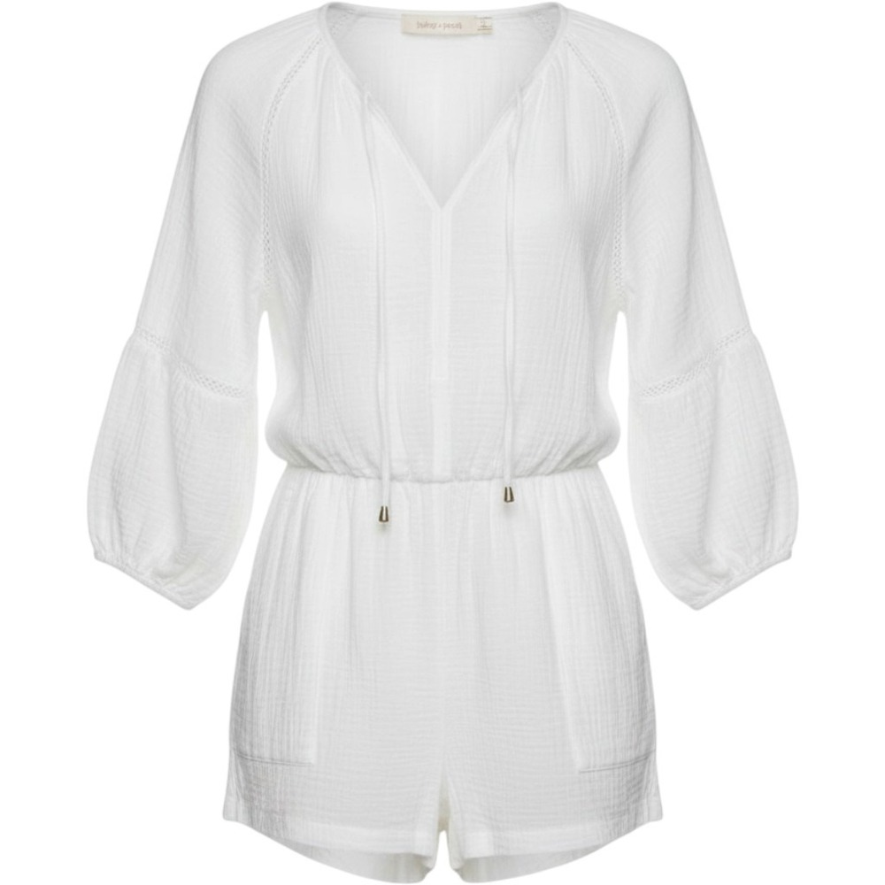 Bishop + Young Playa Romper Womens Size Small White Gauze Long Sleeve
